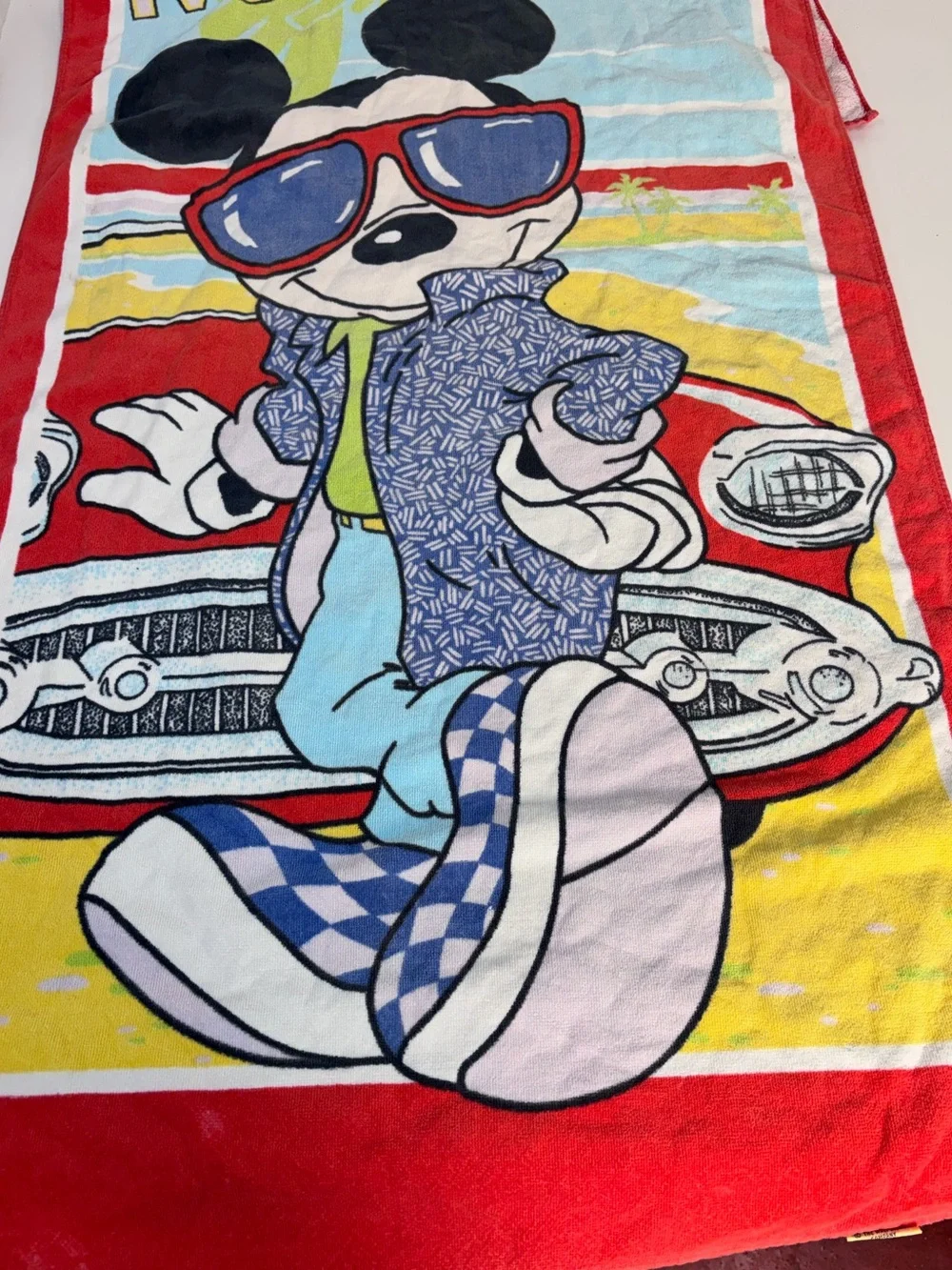 Vintage Franco Disney Cotton Beach Towel in Red, Yellow, Blue
